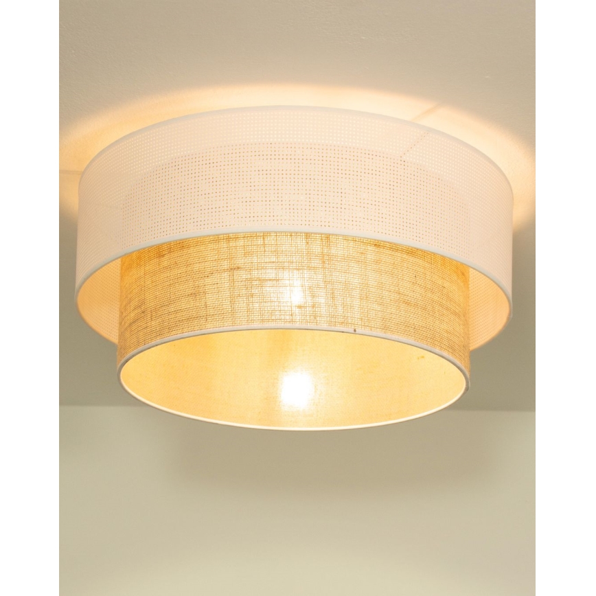 BORHO mennyezeti lámpa 1xE27/60W/230V, Ø 40 cm, fehér/juta