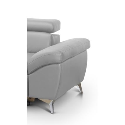 Bőrkárpitozású, balos, L-alakú, kihúzható sarokkanapé SALERNO II szürke