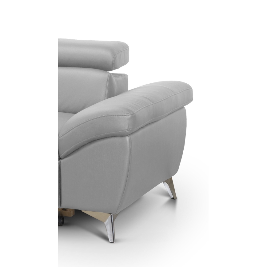 Bőrkárpitozású, balos, L-alakú, kihúzható sarokkanapé SALERNO II szürke