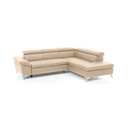 Bővíthető bőr sarokkanapé L alakban SALERNO II jobb oldali, bézs színű