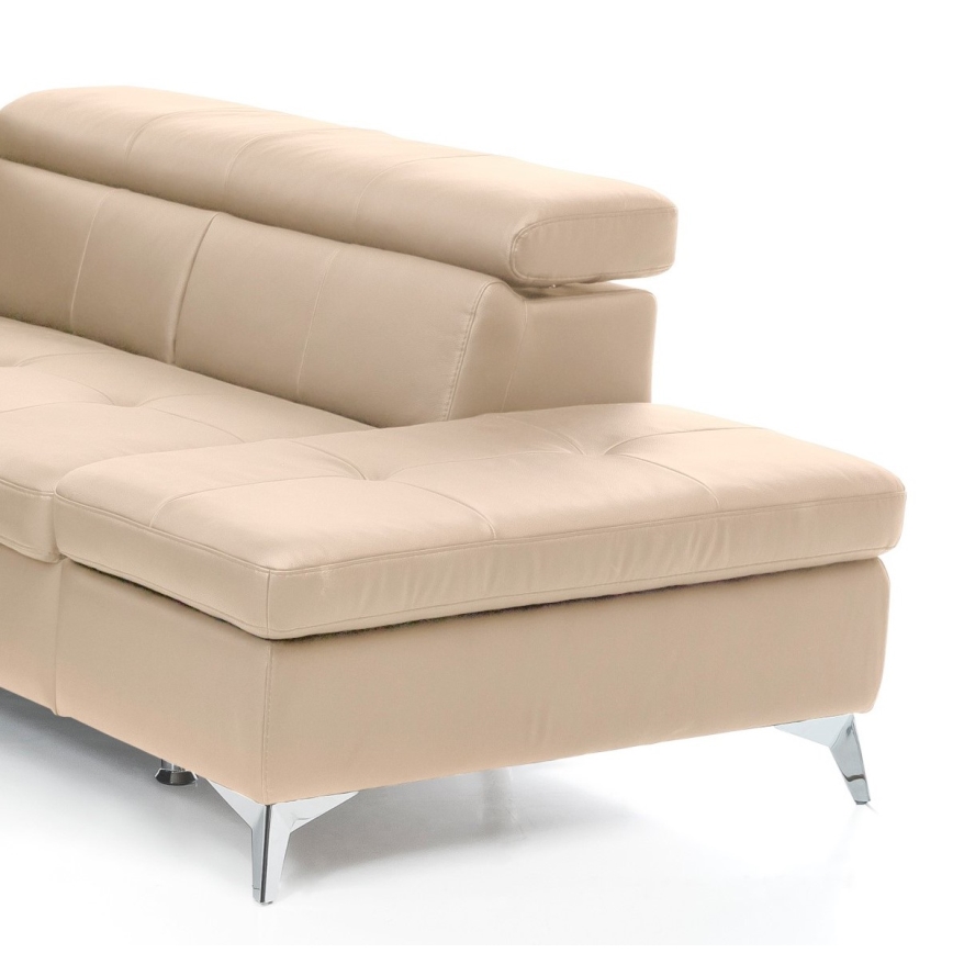 Bővíthető bőr sarokkanapé L alakban SALERNO II jobb oldali, bézs színű