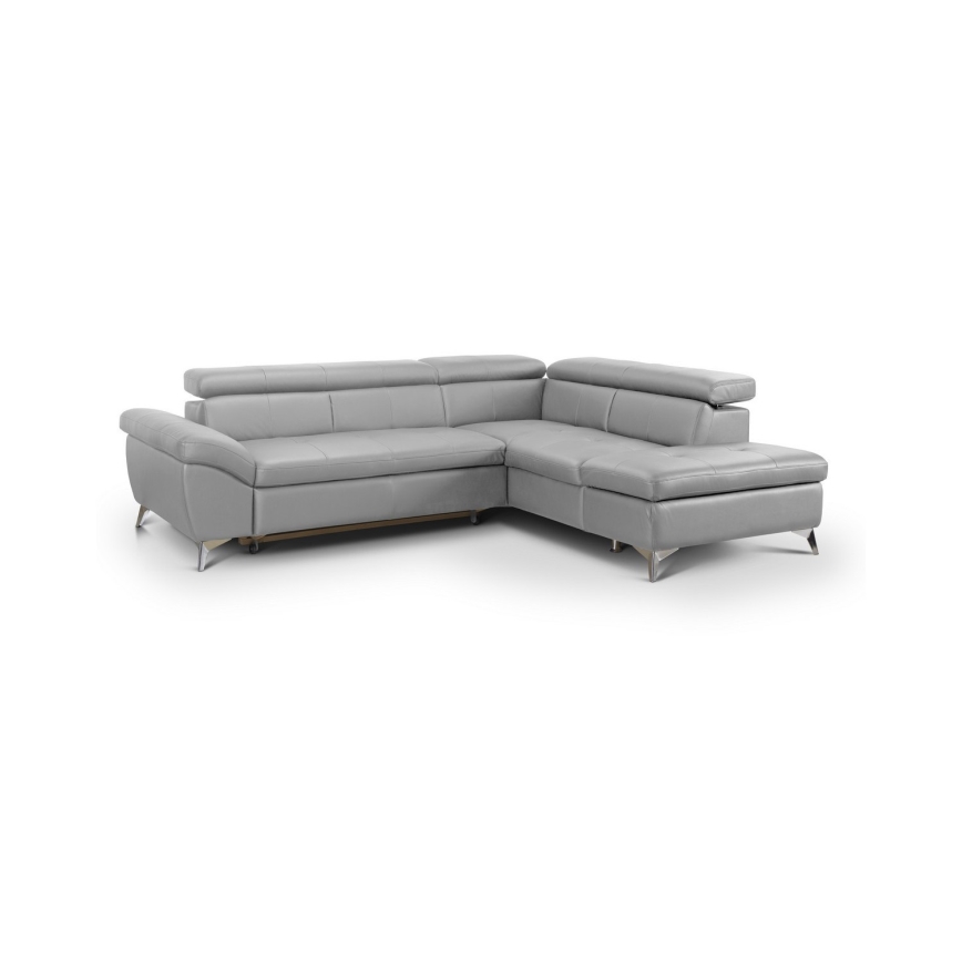Bővíthető bőr sarokkanapé L-alakban SALERNO II jobb oldali, szürke