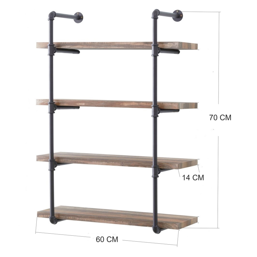Fali polc BORURAF 70x60 cm barna/szürke
