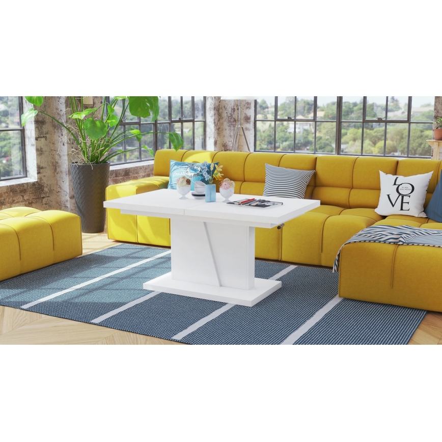 Bővíthető dohányzó-/étkezőasztal emelhető asztallappal NINO fehér