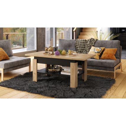 Bővíthető dohányzóasztal emelhető asztallappal ROY 130/170x65 cm craft tölgy/fekete