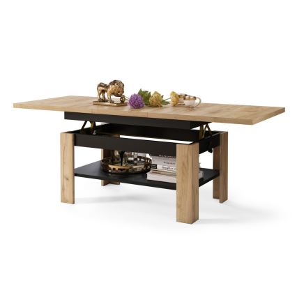 Bővíthető dohányzóasztal emelhető asztallappal ROY 130/170x65 cm craft tölgy/fekete