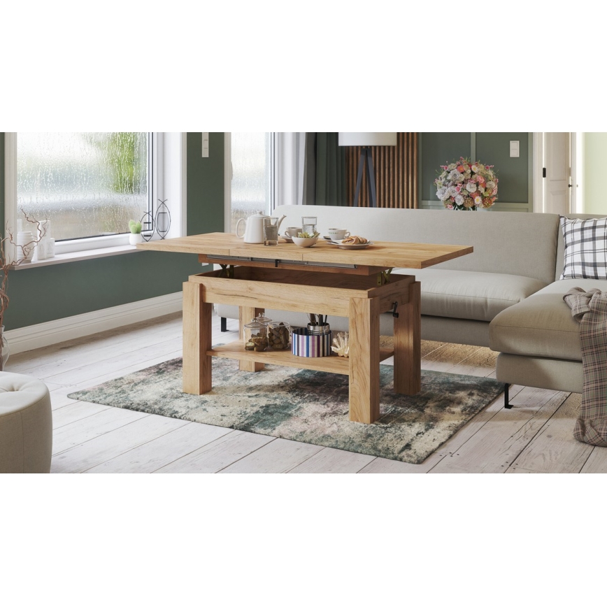 Bővíthető dohányzóasztal polccal ADONIS 110/150x68 cm craft tölgy