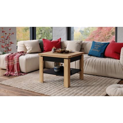 Kihajtható konferencia/étkezőasztal tárolópolccal LIA tölgy craft/fekete