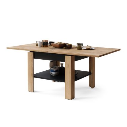 Kihajtható konferencia/étkezőasztal tárolópolccal LIA tölgy craft/fekete
