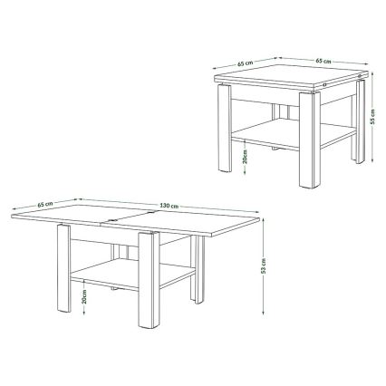 Kihajtható konferencia/étkezőasztal tárolópolccal LIA tölgy craft/fekete