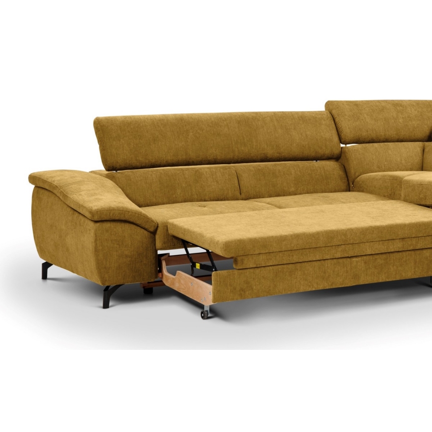 Sarokkanapé ággyá alakítható tárolóhellyel, L-alakú BRESCIA jobb oldali, sárga