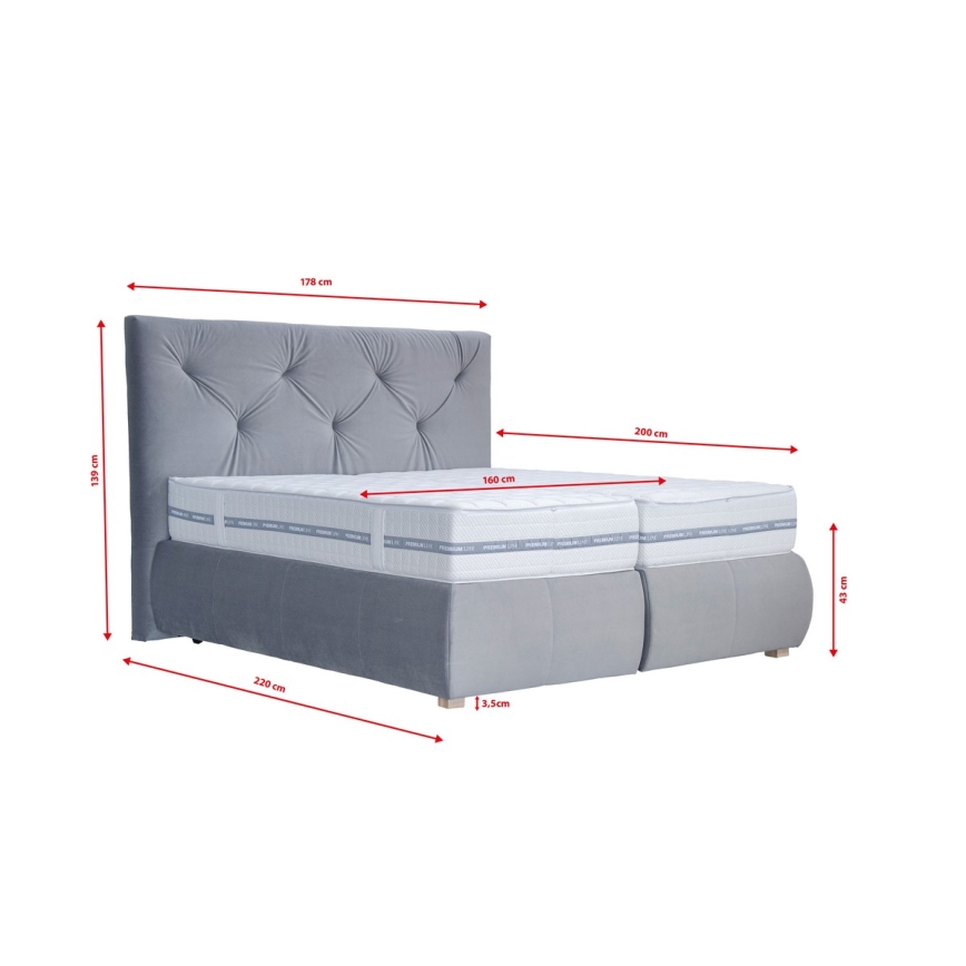 Boxspring ágy ELEN 160x200 cm matraccal és topperrel, szürke