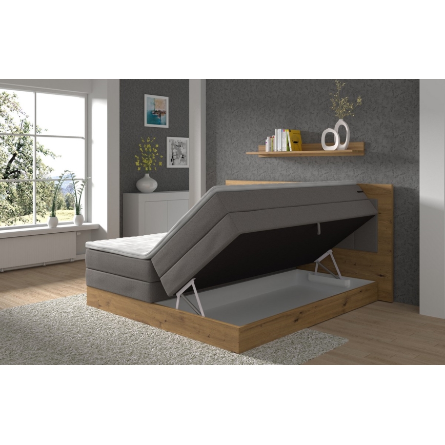 JASMINE 180x200 cm szürke tárolós boxspring ágy matracokkal és topperrel