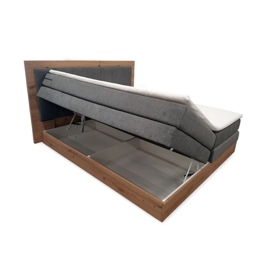 JASMINE 180x200 cm szürke tárolós boxspring ágy matracokkal és topperrel