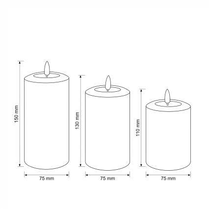 BRILAGI - 3 darabos LED gyertya szett LED/2xAA, szürke