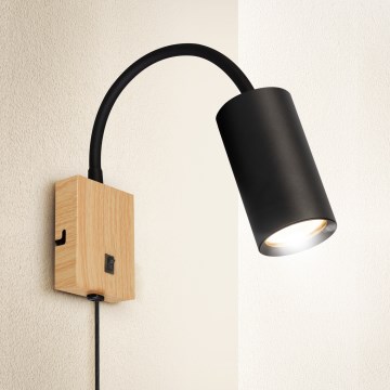 Brilagi - Állítható fali lámpa kapcsolóval SELE 1xGU10/30W/230V fekete/tölgy dekor