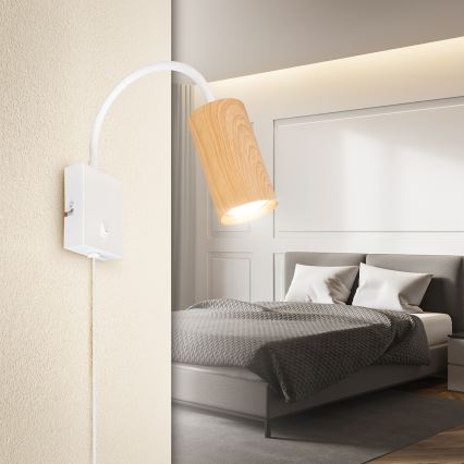 Brilagi - Állítható falilámpa kapcsolóval SELE 1xGU10/30W/230V fehér/tölgy dekor