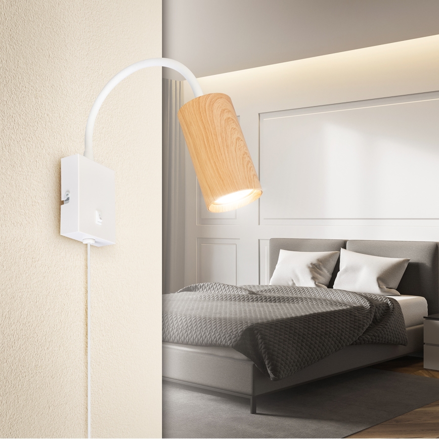 Brilagi - Állítható falilámpa kapcsolóval SELE 1xGU10/30W/230V fehér/tölgy dekor