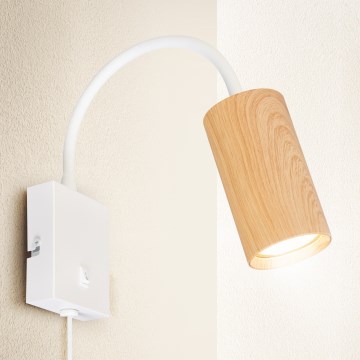 Brilagi - Állítható falilámpa kapcsolóval SELE 1xGU10/30W/230V fehér/tölgy dekor