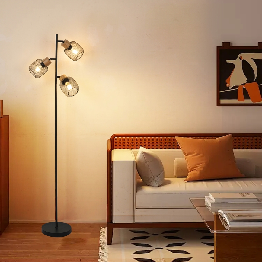 Brilagi - Állólámpa BASKLITE 3xE27/15W/230V fa/fekete