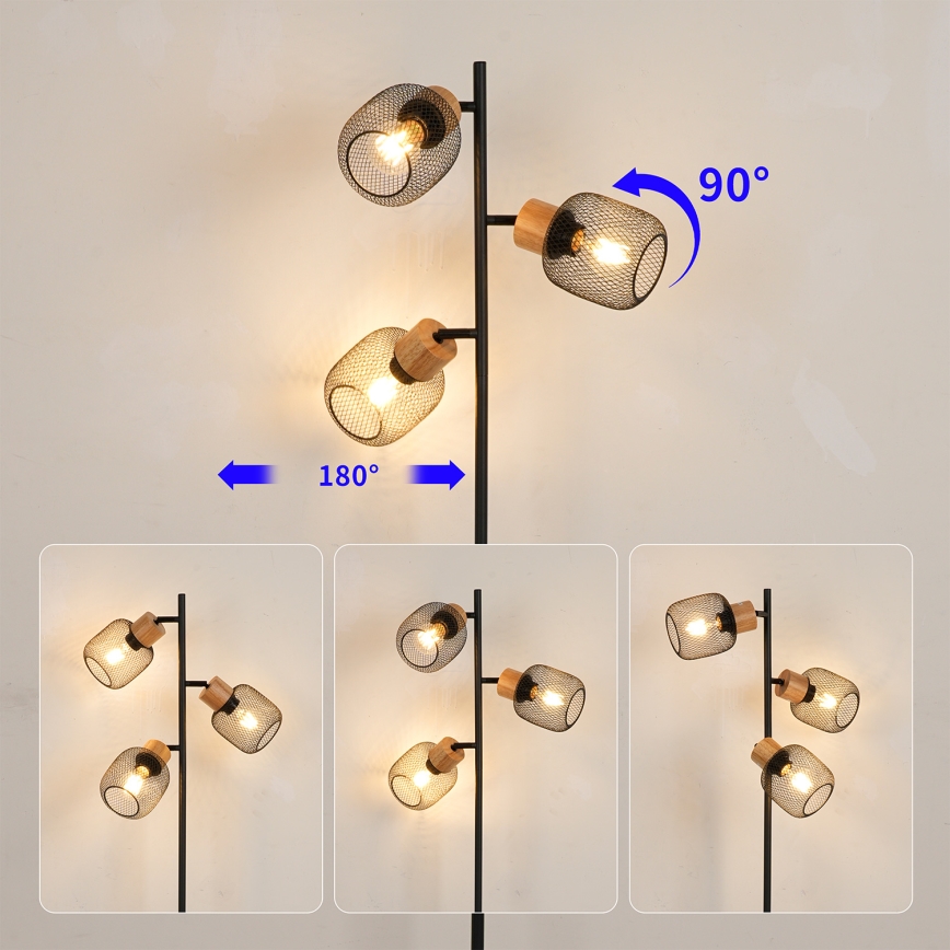 Brilagi - Állólámpa BASKLITE 3xE27/15W/230V fa/fekete