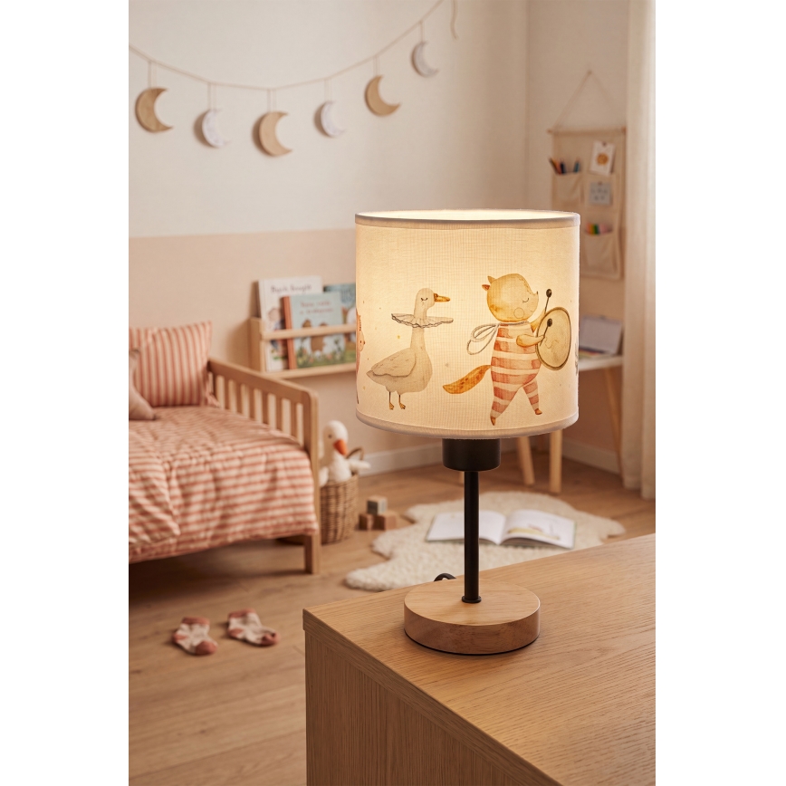Brilagi - Gyerek asztali lámpa BOBO WOOD 1xE27/25W/230V tölgy/fekete/fehér/állatmintás