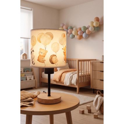 Brilagi - Gyermek asztali lámpa BOBO WOOD 1xE27/25W/230V tölgy/fekete/fehér/állatmintás