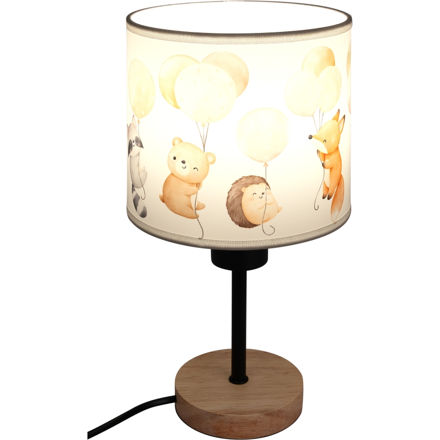 Brilagi - Gyermek asztali lámpa BOBO WOOD 1xE27/25W/230V tölgy/fekete/fehér/állatmintás