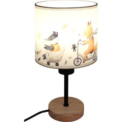 Brilagi - Gyermek asztali lámpa BOBO WOOD 1xE27/25W/230V tölgy/fekete/fehér/állatfigurás