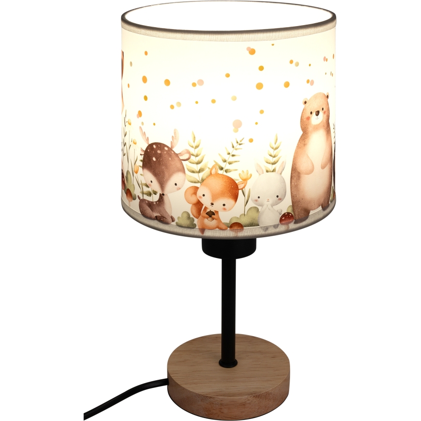BRILAGI - Gyermek asztali lámpa BOBO WOOD 1xE27/25W/230V tölgy/fekete/fehér/állatkás