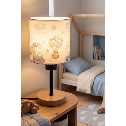 Brilagi - Gyerekszobai asztali lámpa BOBO WOOD 1xE27/25W/230V tölgy/fekete/fehér/kék/mackók