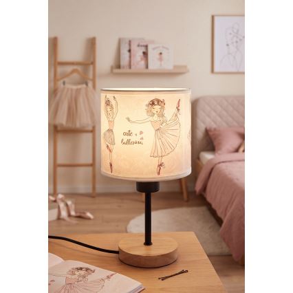 Brilagi - Gyerek asztali lámpa BOBO WOOD 1xE27/25W/230V tölgy/fekete/fehér/rózsaszín/balettmintás