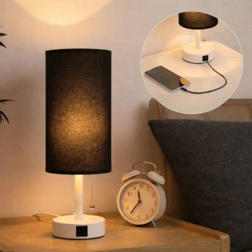 Brilagi - Asztali lámpa USB-csatlakozóval TABLON 1xE27/25W/230V fehér/fekete