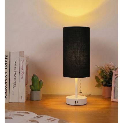 Brilagi - Asztali lámpa USB-csatlakozóval TABLON 1xE27/25W/230V fehér/fekete