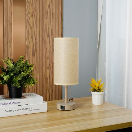Brilagi - Asztali lámpa USB-porttal TABLON 1xE27/25W/230V bézs