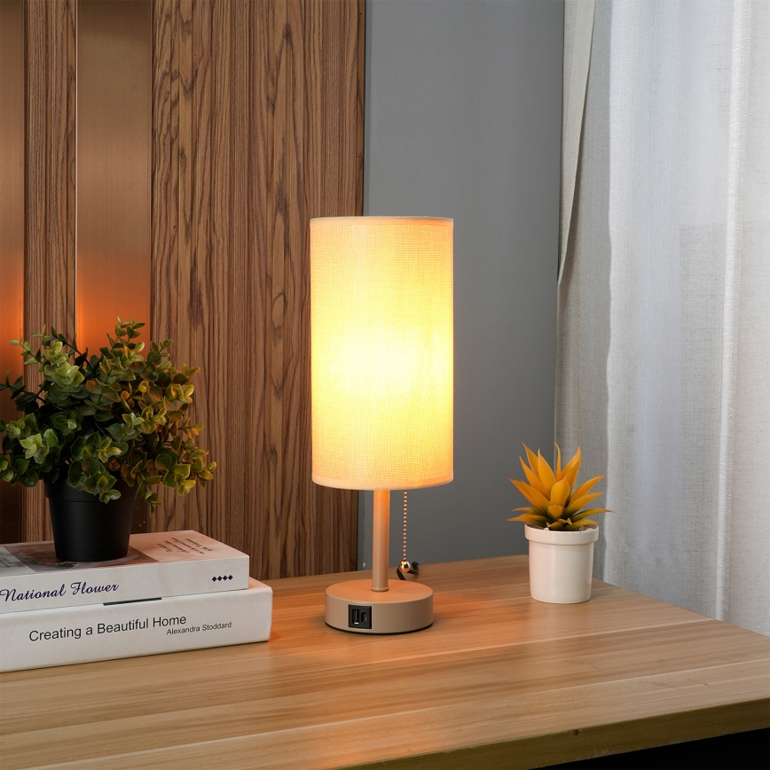 Brilagi - Asztali lámpa USB-porttal TABLON 1xE27/25W/230V bézs