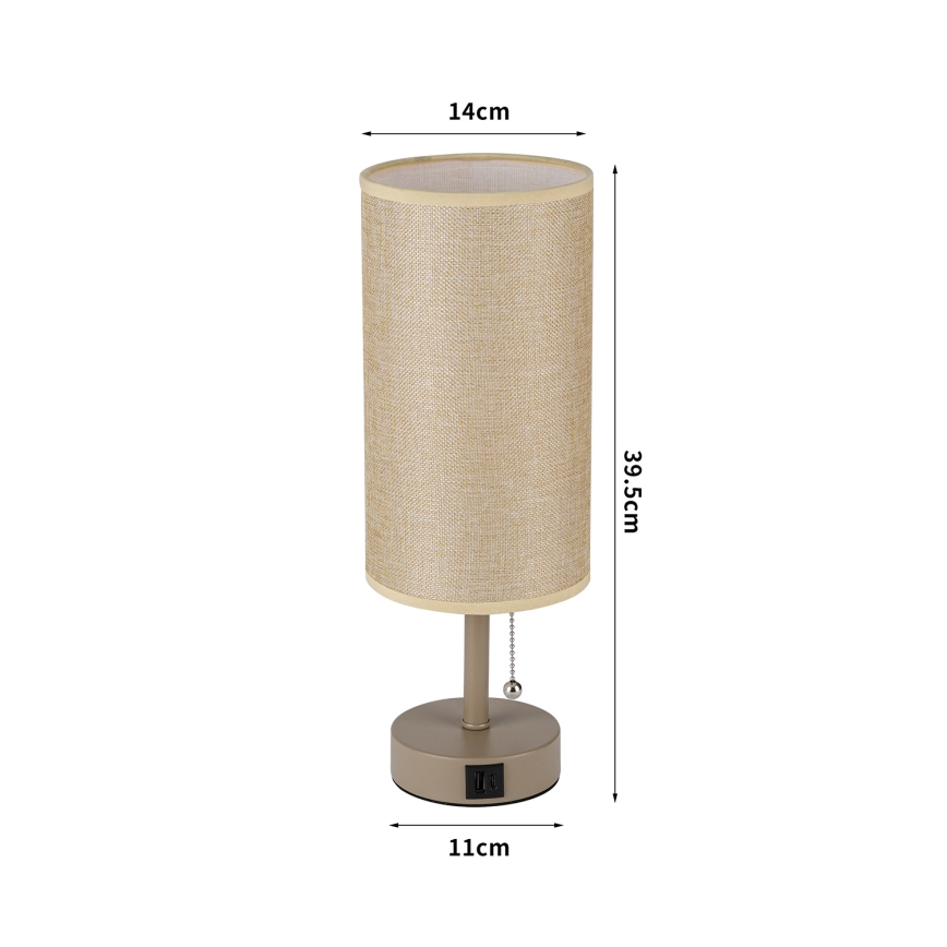 Brilagi - Asztali lámpa USB-porttal TABLON 1xE27/25W/230V bézs