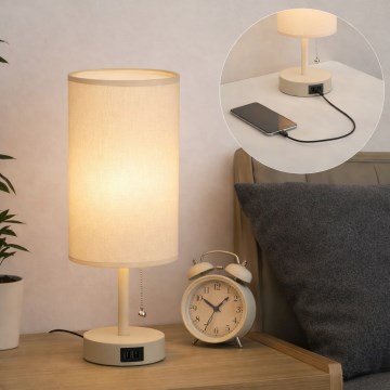 Brilagi - Asztali lámpa USB-porttal TABLON 1xE27/25W/230V bézs/krémszínű