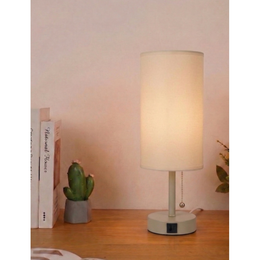 Brilagi - Asztali lámpa USB-porttal TABLON 1xE27/25W/230V bézs/krémszínű