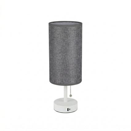 Brilagi - Asztali lámpa USB-porttal TABLON 1xE27/25W/230V fehér/szürke