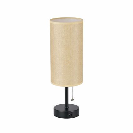 Brilagi - Asztali lámpa USB-porttal TABLON 1xE27/25W/230V fekete/bézs