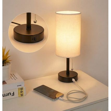 Brilagi - Asztali lámpa USB-porttal TABLON 1xE27/25W/230V fekete/fehér