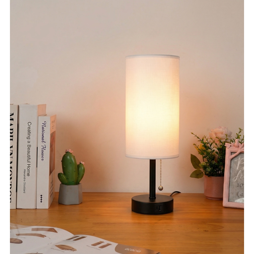 Brilagi - Asztali lámpa USB-porttal TABLON 1xE27/25W/230V fekete/fehér
