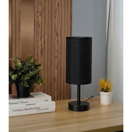 Brilagi - Asztali lámpa USB-porttal TABLON 1xE27/25W/230V fekete