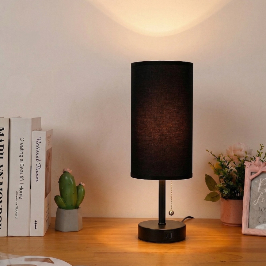 Brilagi - Asztali lámpa USB-porttal TABLON 1xE27/25W/230V fekete