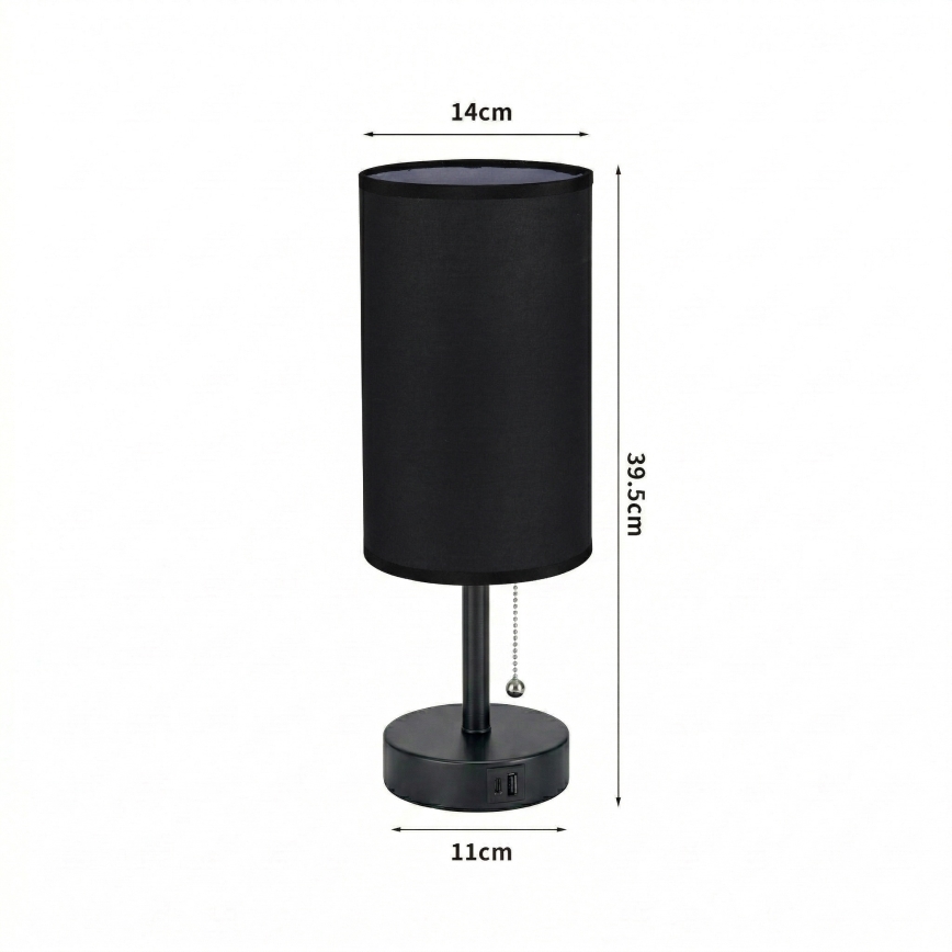 Brilagi - Asztali lámpa USB-porttal TABLON 1xE27/25W/230V fekete