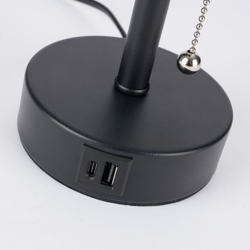 Brilagi - Asztali lámpa USB-porttal TABLON 1xE27/25W/230V fekete/krémszínű
