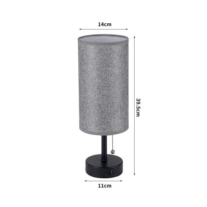 Brilagi - Asztali lámpa USB-porttal TABLON 1xE27/25W/230V fekete/szürke