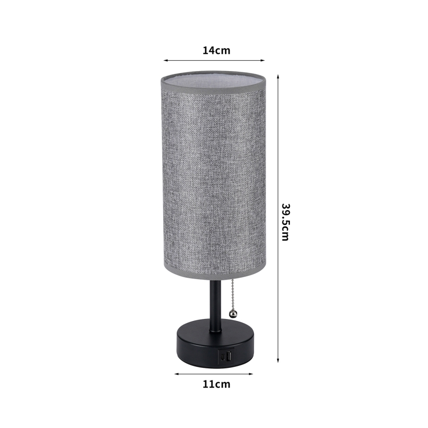 Brilagi - Asztali lámpa USB-porttal TABLON 1xE27/25W/230V fekete/szürke