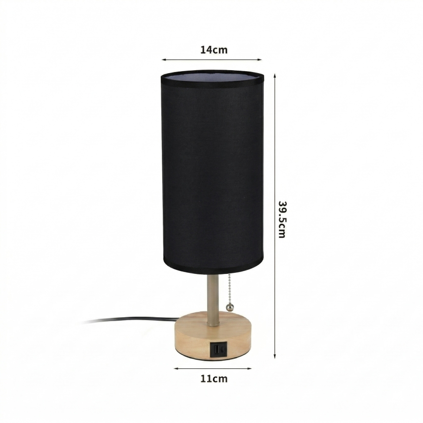 Brilagi - Asztali lámpa USB-porttal TABLON 1xE27/25W/230V tölgy/bézs/fekete